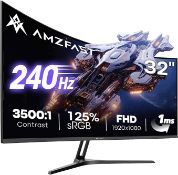 Boxed Amzfast 32 Inch Curved Gaming Monitor - 240Hz, Full HD 1920x1080P, 1ms MPRT, Adaptive-Sync,