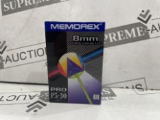 120 X BRAND NEW MEMOREX 8MM PRO P5-30 VIDEO CASSETTES (LOC: 43.4-AA7775 - 3P)