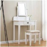 Boxed 1-Drawer White Dressing Table with Stool & Single Square Mirror (LOC: SR6.5.1-QA4950 - 1LP)