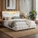 Boxed Velvet Ottoman Bed with RGB LED & Charging Station, Tufted Storage Headboard with Drawers Euro - Image 1 of 2