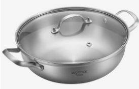 Maxcook Tri-Ply 304SS Hot Pot With Glass Lid 30cm, This two-flavor hot pot is crafted from thickened