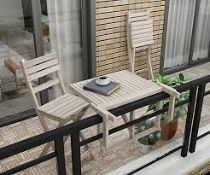 2 X BRAND NEW INTERBUILD Acacia wood Stockholm Balcony Table 60X70 cm with 3 Adjustable Heights,
