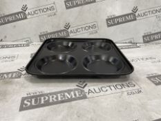 50 X BRAND NEW BLACK 4 CUP YORKSHIRE PUDDING TRAYS (LOC: 49.2-HH2033 - 1P)