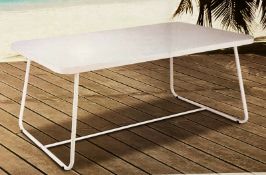 BRAND NEW AMBIANCE Rectangular Glass Table Outdoor Dining Patio Garden Furniture White Metal Frame