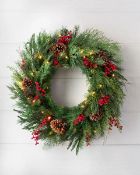 (BH The World's Leading Christmas Tree Manufacturer) Boxed Outdoor Red Berry Pine Foliage Wreath.