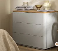 Boxed Agnes Curved Edge Chest of 3 Drawers, Dove Grey with Oak Top. RRP £229.99. The chest offers