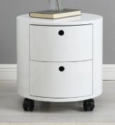 Boxed DOLIO Drum Chest Bedside Table, Barrel Side Table with Drawers High Gloss White 2 Drawer.
