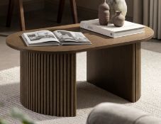 Boxed Maru Oval Coffee Table, Silver Oak. RRP £209.99. With its softened rectangle top and semi-