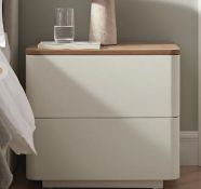 Boxed Agnes Curved Edge 2 Drawer Bedside Table, Off White with Oak Top. RRP £139.99. Minimalistic,