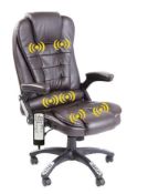 Boxed Executive Recline Padded Swivel Office Chair with Vibrating Massage Function, MM17 Brown.
