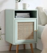 Boxed Frances Woven Rattan 1-Door Bedside Table in Mint. RRP £139.99. Our Frances bedside table is