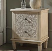 Boxed Chantilly Whitewashed Carved 2 Drawer Bedside Table. RRP £199.99. Lending a touch of "
