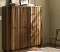Boxed Maru 4-Door Shoe Storage Cabinet, Silver Oak. RRP £399.99. Its reeded wood facade creates a
