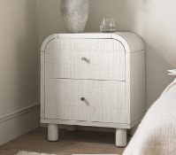 Boxed Maude 2 Drawer Bedside Table, Washed White Ash with Raffia. RRP £209.99. Our Maude bedside