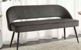 Boxed Oakley Dark Grey Velvet Upholstered 3 Seater Dining Bench with Contrast Piping. RRP £309.99.