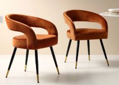 Boxed Laurel Wave Rust Velvet Set of 2 Dining Chairs. RRP £239.99. The curved cut out backrest
