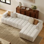 BRAND NEW HOMARY Nimbus 118" 3-Piece Channel Tufted Velvet Sectional Sofa with Chaise RRP £1399.