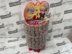 10 X LOLLIPOP STANDS ITH 200 ASSORTED LOLLIES IN VARIOUS FLAVOURS, NATURAL COLOURS, GLUCOSE FREE.