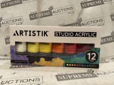 8 X BRAND NEW Studio Acrylic Paints - 12 x 75ml Acrylic Paint Tube Set with 3 Brushes - Premium