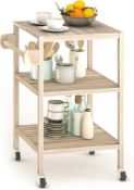 BRAND NEW INTERBUILD Acacia wooden Kitchen Serving Trolley Cart Oraganic white 520x520x850mm 3