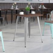 BRAND NEW Flash Furniture CH-31330-29M1-SIL-GG: 23.5" Square Silver Metal Indoor Table with Walnut