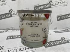 6 X BRAND NEW PECKSNIFFS ENGLAND 550G LUXURY FREESIA AND DAMASK ROSE SCENTED CANDLES RRP £57 EACH (