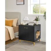 Boxed Cat Litter Box Enclosure, Hidden Litter Box Furniture with Double Doors, Wooden Pet House Side