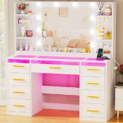 Boxed Elowen Dressing Table With Led Mirror, 9 Drawers, 2 Usb Ports And Sockets 105×40×140cm (