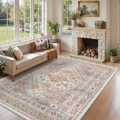 Boxed Machine Washable Oriental Floral Non Slip Indoor Area Rug Rectangle 182.9cm x 274.3cm (LOC: