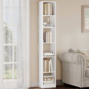 Boxed Bookcase, Tall Narrow Bookshelf, Wooden Bookcase with Open Storage Shelf, for Living Room,