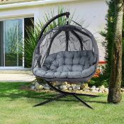 Boxed Bloomsbury Som Double Hanging Egg Chair 2 Seaters with Stand and Cushion Grey. RRP £309.99 (