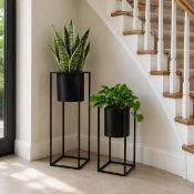 Boxed Set of 2 Metal Plant Pots with Stands 70cm & 45cm Tall Indoor Floor Planters (Set of 2) (