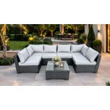 New & Boxed Ariella Luxury 6-Seater Rattan Garden Set with Glass-Top Table RRP: £1,499. Transform