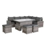 New & Boxed Luxury Henley Left Hand Garden Set with Rising Table. RRP £1499.99. Durable rust-