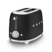 Boxed Smeg 50s Style TSF01BLMUK Matt Black 2-Slice Toaster. RRP £169.99. (LOC: RS2.11-QA8557 - 1P)