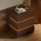 Boxed Lumio Walnut 3-Drawer LED Bedside Table with Charging Station. RRP £229.99. (LOC: SR7.2.4-