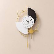 Boxed 3D Mute Metal Wall Clock with Gold Pendulum Modern Round Decor Art Living Room Bedroom (LOC: