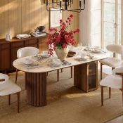 Boxed 180 cm Faux Travertine Oval Dining Table Top *top only. RRP £1,250.00. (LOC: SR7BW-QA8553 -