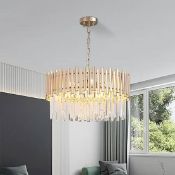 Boxed Tierizo Modern 9-Light Tiered Crystal Chandelier with Adjustable Chain in Gold. RRP £319.