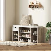 Boxed HOMCOM Shoe Storage Cabinet Bench w/ Cushion Adjustable Shelves Grey (LOC: SR6.5.4-QA8672 -