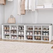 Boxed Shoe Storage Bench with Padded Seat, Shoe Rack Bench with 18/24 Open Compartments (LOC: SR6.