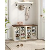 Boxed Shoe Storage Bench with Padded Seat, Shoe Rack Bench with 16 Open Compartments (LOC: SR6.5.3-