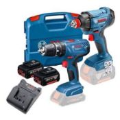 Bosch Professional GSB 18V-21 Combi Drill & GDX 18V-180 Impact Driver / Wrench Twin Kit Inc 2x 4.0Ah