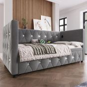 Boxed Bencar Upholstered Velvet Daybed with Trundle Bed. RRP £309.99. (LOC: SR6.8.6-QA9184 - QP)