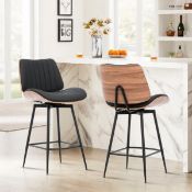 Boxed Chelsea Walnut Bentwood & Faux Leather Swivel Bar Stool with Metal Legs and Footrest (Set of
