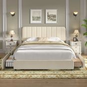 Boxed Double Size Upholstered Beds, Modern Platform Bed Frame With Adjustable Headboard And 4