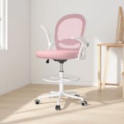 Boxed Mesh Office Chair, Drafting Desk Chair with Adjustable Footrest Ring (LOC: SR6.7.2-QA9218 -