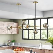 Boxed Worthington 6 - Light Gold Linear Sputnik Chandelier Globe Glass Bubble Kitchen Island Pendant