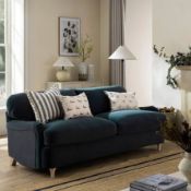 Boxed Daphnis Aegean Blue Velvet Sofa Bed, Large 3-Seater RRP £1,099.99. Inspired by the