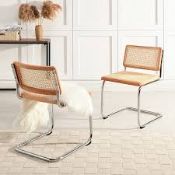 Boxed Cosenza Pair of 2 Dining Chairs, Cane & Chrome (Natural) RRP £339.99. With a solid beech